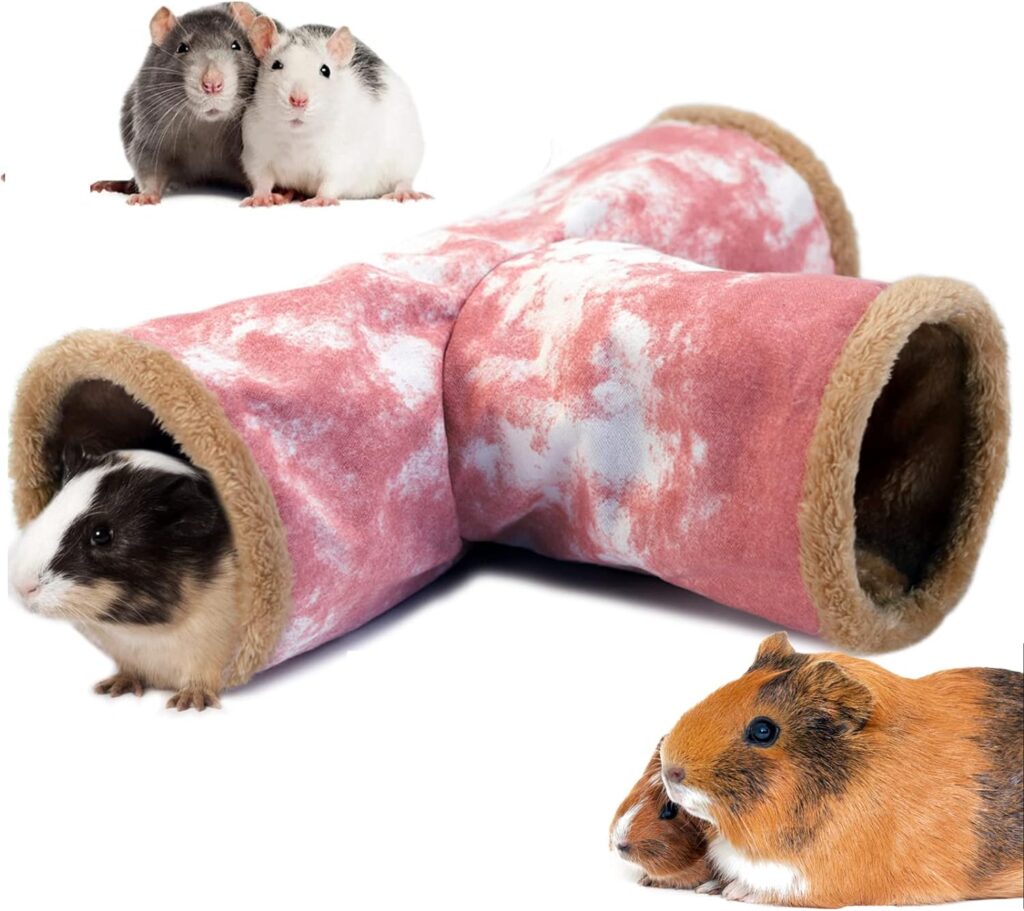 LeerKing Guinea Pig Tunnel 3 Way, Small Animal Hideout Toy Washable Canvas Fleece Tube